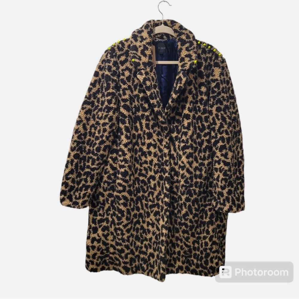J Crew XS Leopard Print Faux Fur Coat Brand New